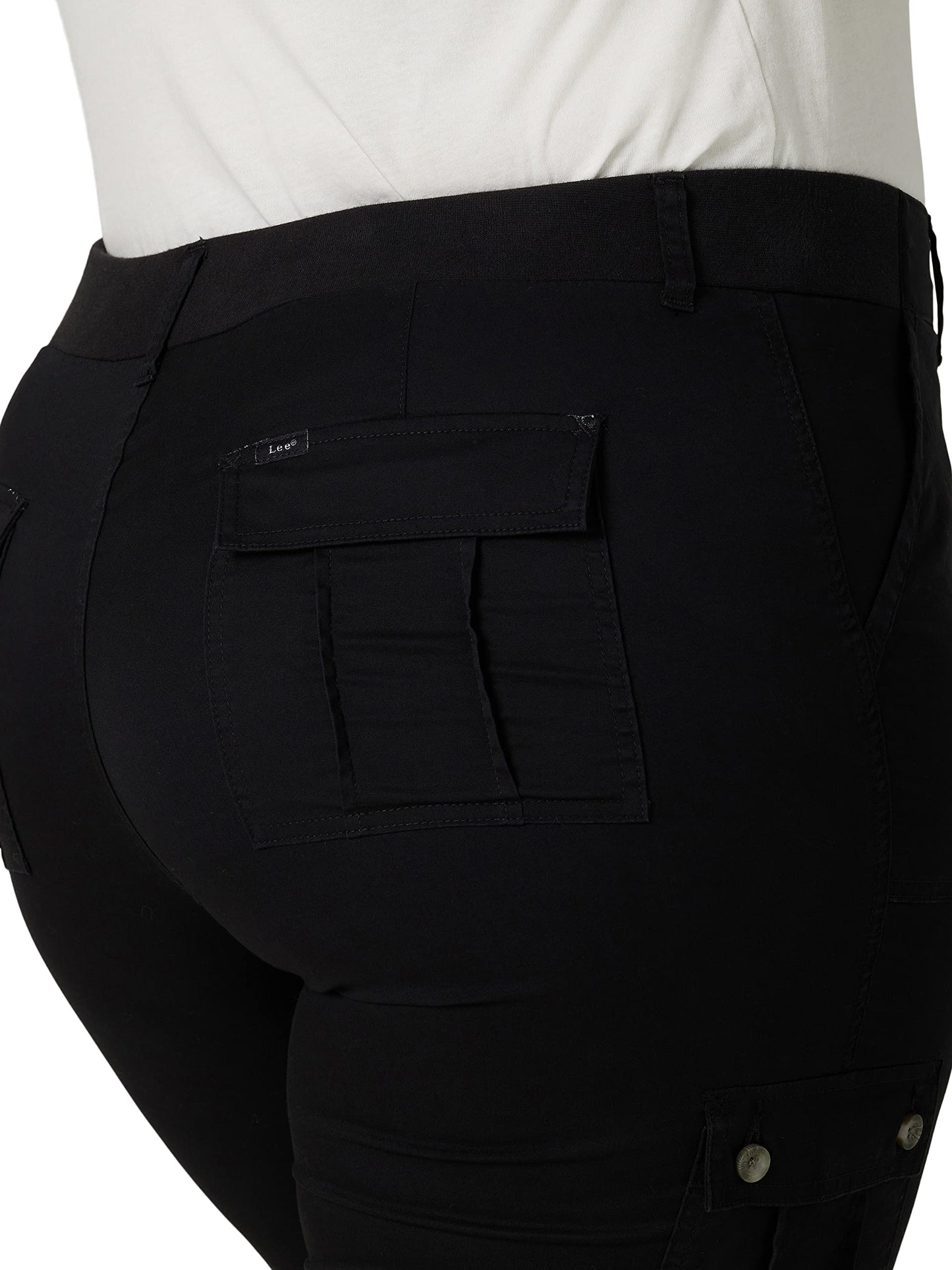 Lee Women's Plus Size Ultra Lux Comfort with Flex-to-Go Cargo Capri Pant Black 14 Plus