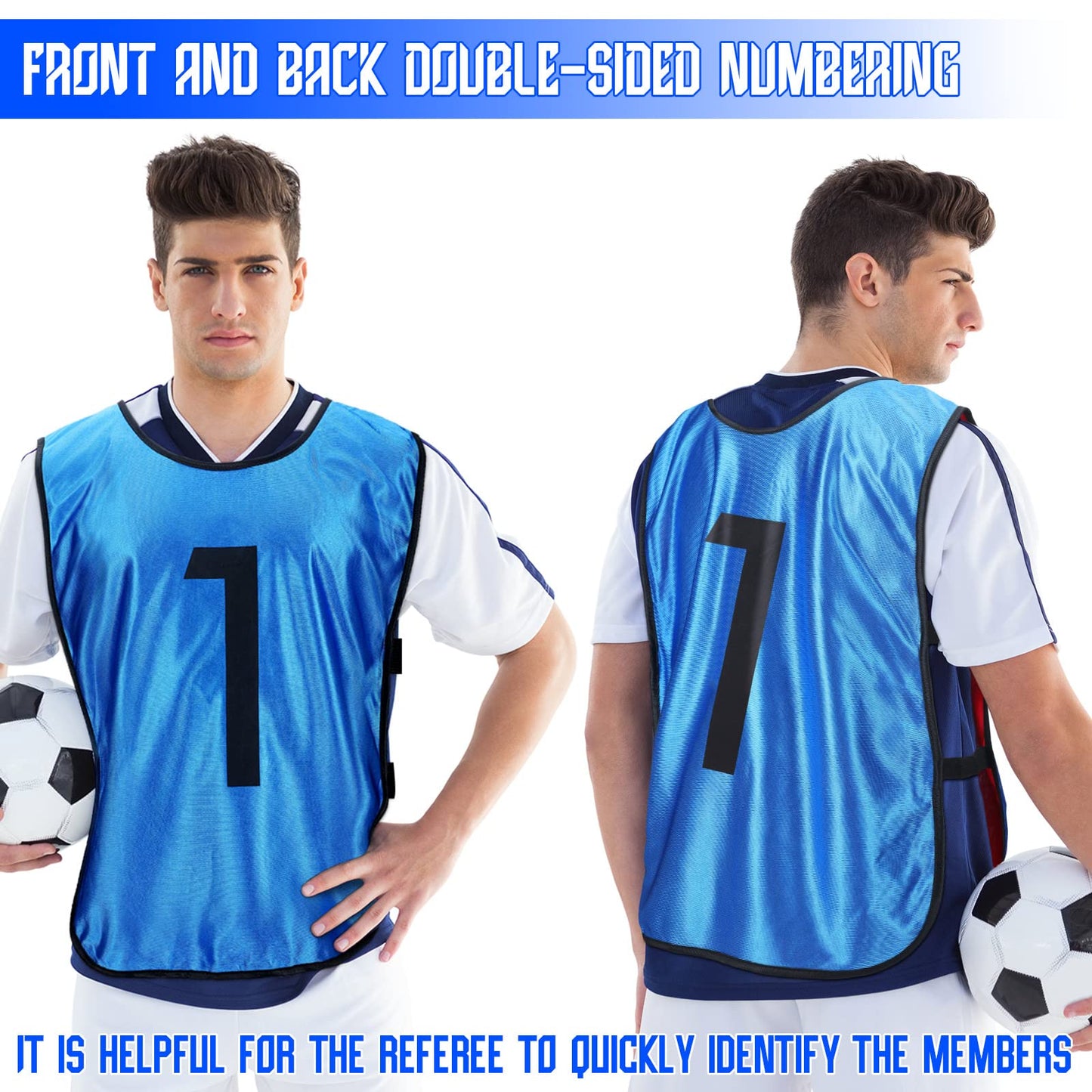 12 Pack Reversible Basketball Jersey Team Sports Soccer Pinnies Double Sided Reversible Practice Vest Pennies Hockey Practice Jersey with Numbers Training Scrimmage Vest for Adult Football L Size
