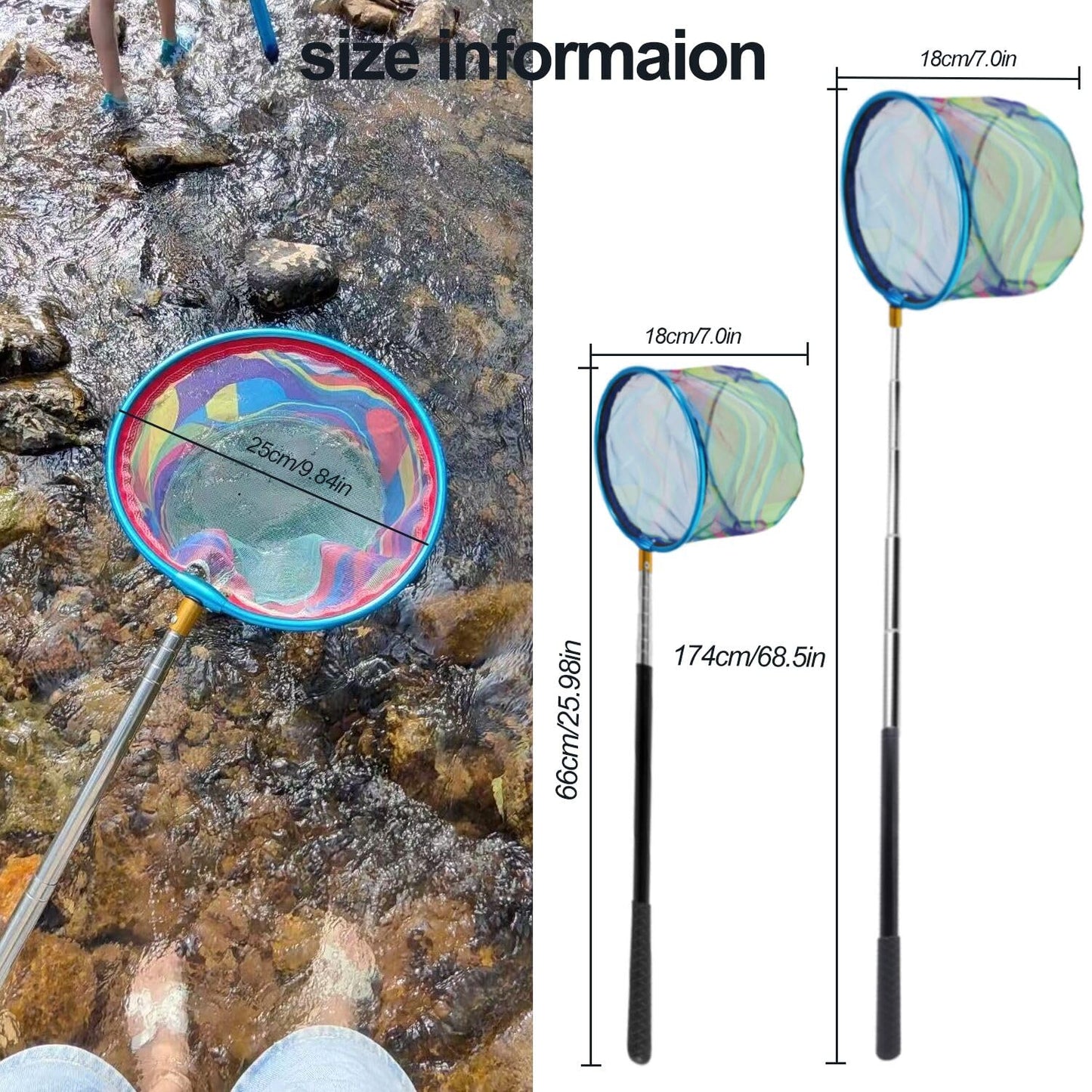 LPEIEB Fishing Nets 2 Pack Retractable Lightweight Landing Nets Stainless Steel Fishing Rod Handles Fishing Nets for Catching and Releasing Fish and Shrimp Frog Nets