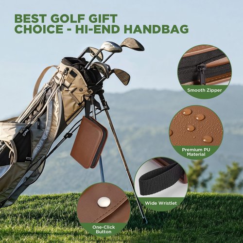 SANLINZOM Golf Accessories for Men and Women for Golfers, Accessories Set in Hi-End PU Case with Golf Balls, HD Rangefinder, Golf Tees, Cleaning Brush, Divot Knife, Scorer, Golf Ball Clamp (Brown)