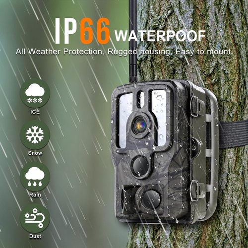 Trail Camera with Night Vision Motion Activated Waterproof, 4K 48MP WiFi Bluetooth Game Camera, 0.1s Trigger IP66 Trail Cam with App Control for Wildlife Monitoring, Deer Hunting, Security