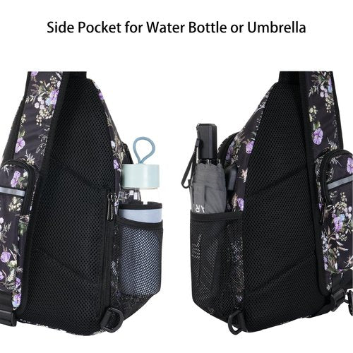 MOSISO Sling Backpack Bag, Wildflower Bouquet Crossbody Shoulder Bag Travel Hiking Daypack Chest Bag with Front Square Pocket&USB Charging Port, Black