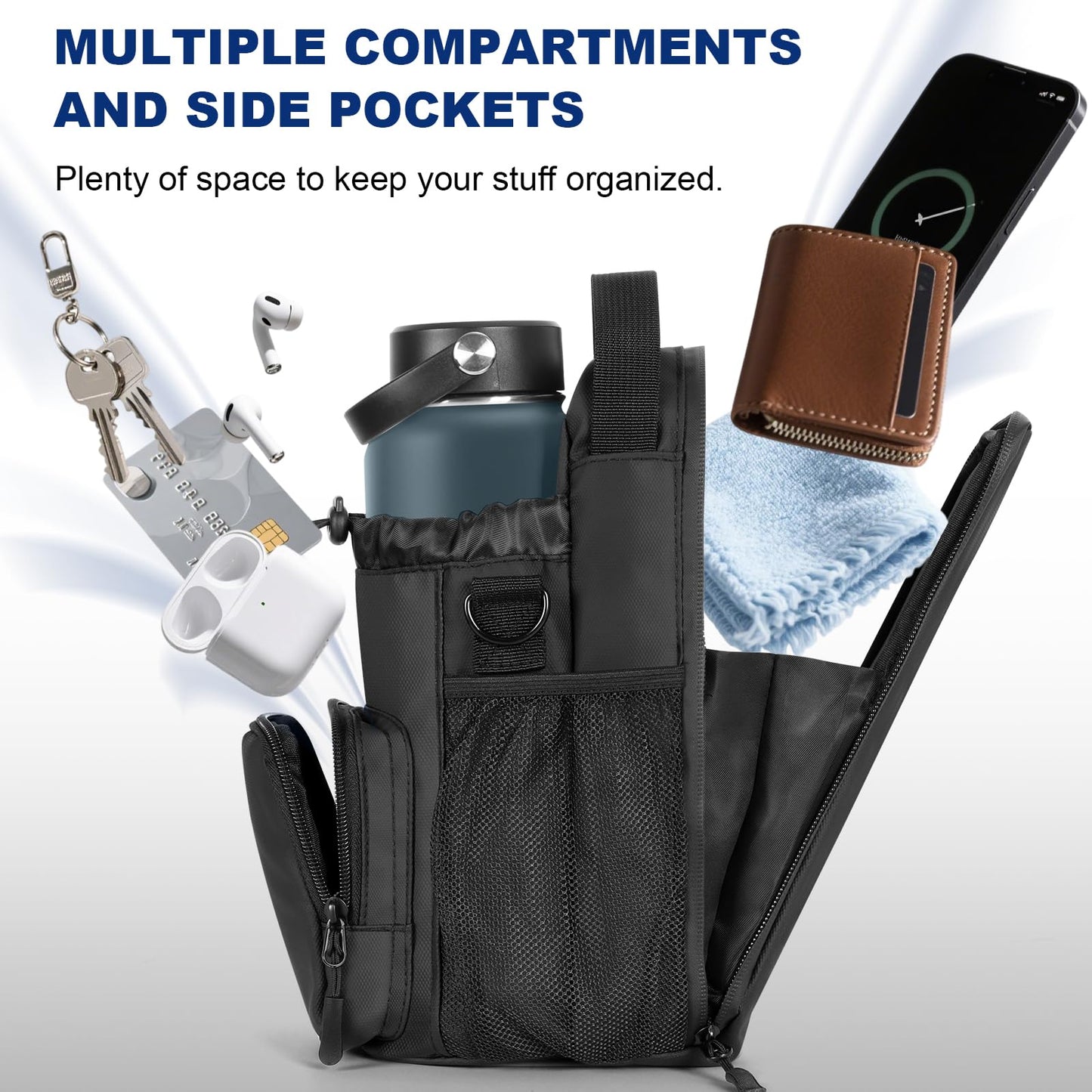Magnetic Gym Bag Water Bottle Holder With Strap for Men and Women (Black)