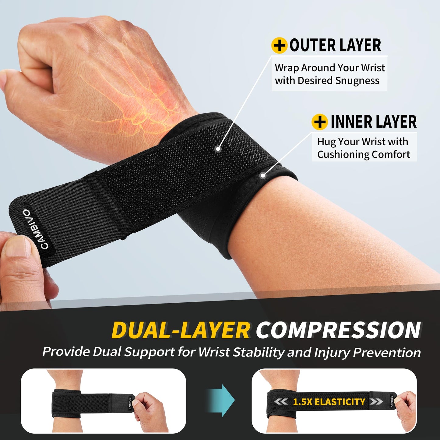 CAMBIVO 2 Pack Wrist Brace for Carpal Tunnel with wraps, Black