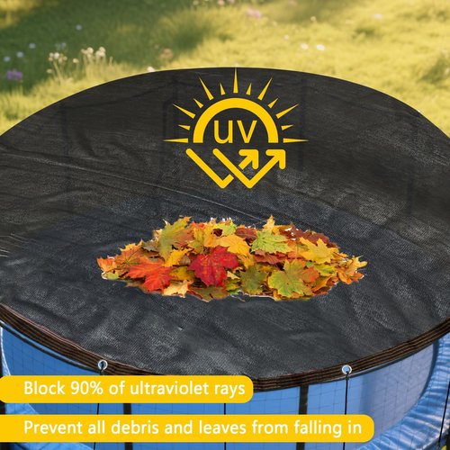 Trampoline Cover Black Round 90% Sunblock Shade Cloth 12FT Trampoline Top Shade Cover Sun Shade Mesh Tarp with Elastic Cord Plastic Hooks for Outdoor Backyard Playground Accessories, Tent Only