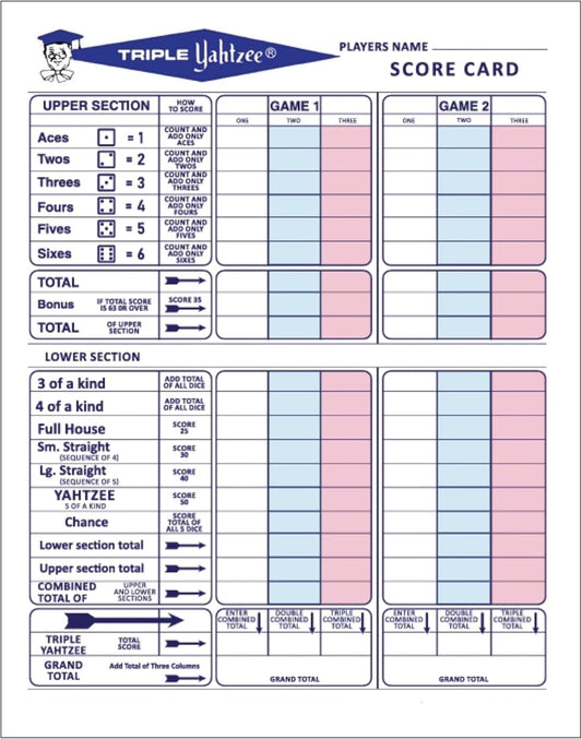 150 Premium Triple Score Sheets Cards Pads for Yahtzee Game