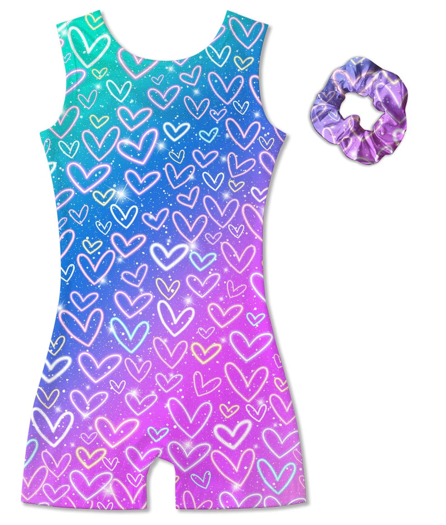 Vogseek Leotards for Girls Gymnastics Size 5 6 Blue Purple Sparkle Dots Athletic Outfits with Hair Scunchie Quick Dry Sleeveless Lightweight Activewear Biketards Sets