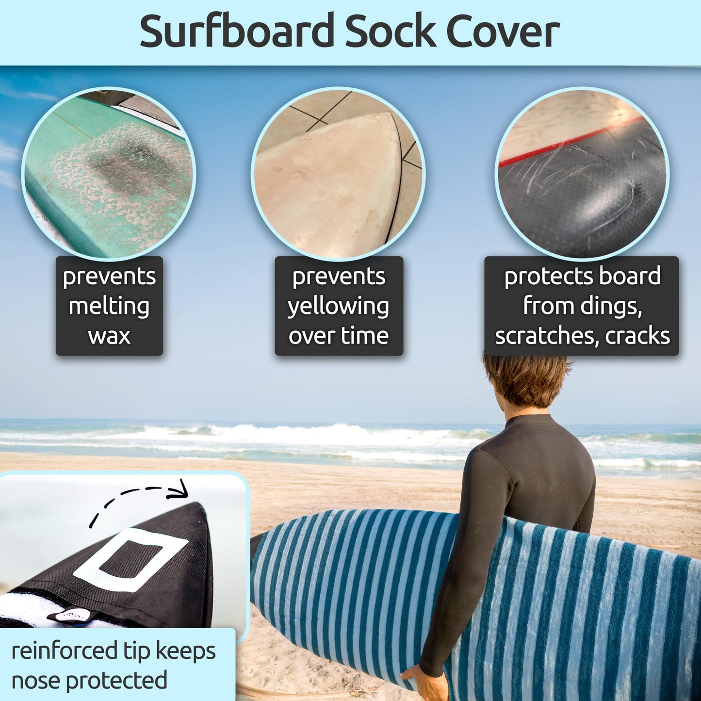 PAMGEA Surf Squared 8'2" Longboard Surfboard Sock Cover – Lightweight Stretch SUP & Paddleboard Bag, Protective Sleeve for Shortboard, Longboard, Hybrid, Wakesurf – Surfing Accessory, Black