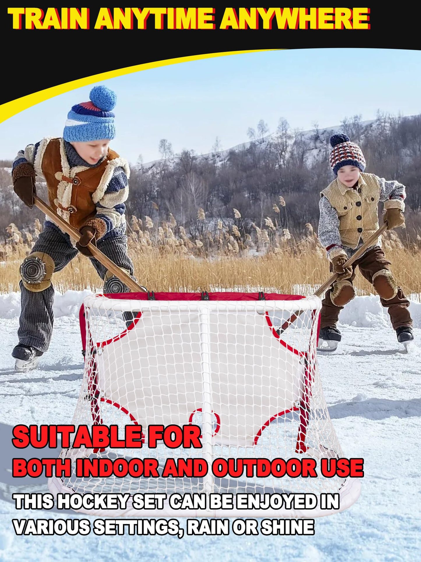 Kasifei Mini Steel Hockey Net with Shooter Tutor, 30" x 20" Heavy Duty Hockey Goal for Kids