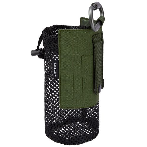BASSDASH Tactical Molle Water Bottle Pouch with Carabiner Foldable Mesh Holder Bag for Travel Fishing Hunting Hiking Outdoor Activities