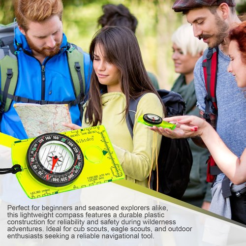 Nihtdoy Multipurpose Outdoor Compass for Hiking, Scouting, Camping, and Navigation - Liquid-Filled, Transparent Base with Measuring Scales, Durable and Compact