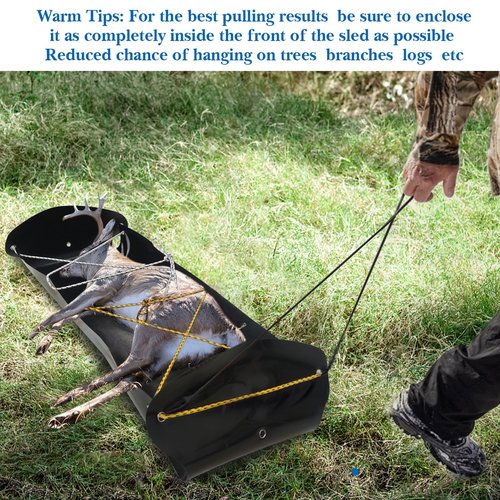 Lanathel Deer Drag Sled, Heavy Duty Dead Sled Deer Drag, Multi-Purpose Utility Sled for Hauling Deer Hunting, Fire Wood, Ice Fishing & Camping Hunting Gear, with Pull Rope & Storage Bag, Easy to Carry