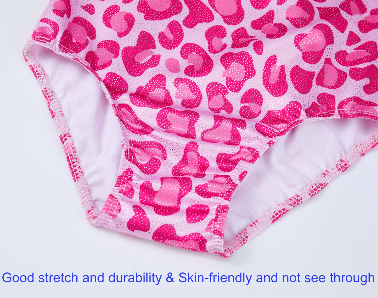Domusgo Gymnastics Leotards for Girls 7-8 Years Old Hotpink Leopard Sparkly One Piece Tumbling Outfits