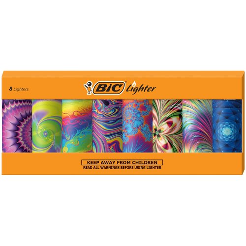 BIC Special Edition Psychedelic Patterns Series Maxi Pocket Lighters, Set of 8 Lighters