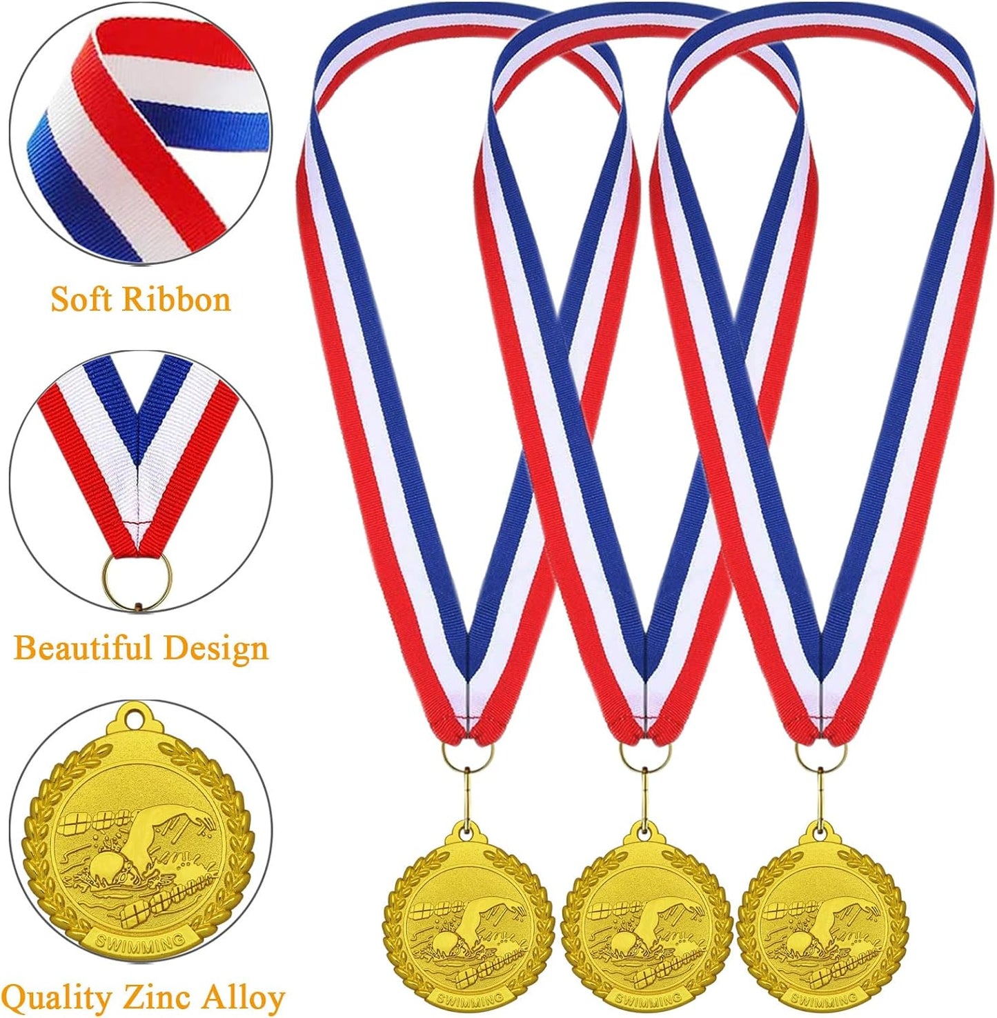 12 Pieces Gold Medals for Awards - Winner Medal Metal with Neck Ribbon Prizes for Kids, Adults, Sports Day, Spelling Bees, Competitions, Party, 2 Inches
