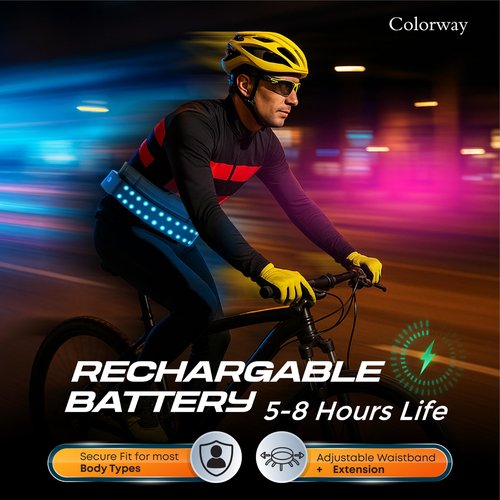 Colorway LED Running Belt - Reflective Running Gear with Removable Light Strip, 5 Bright Colors, USB Rechargeable, Adjustable Waist Pack, High Visibility, Night Safety Belts for Men and Women