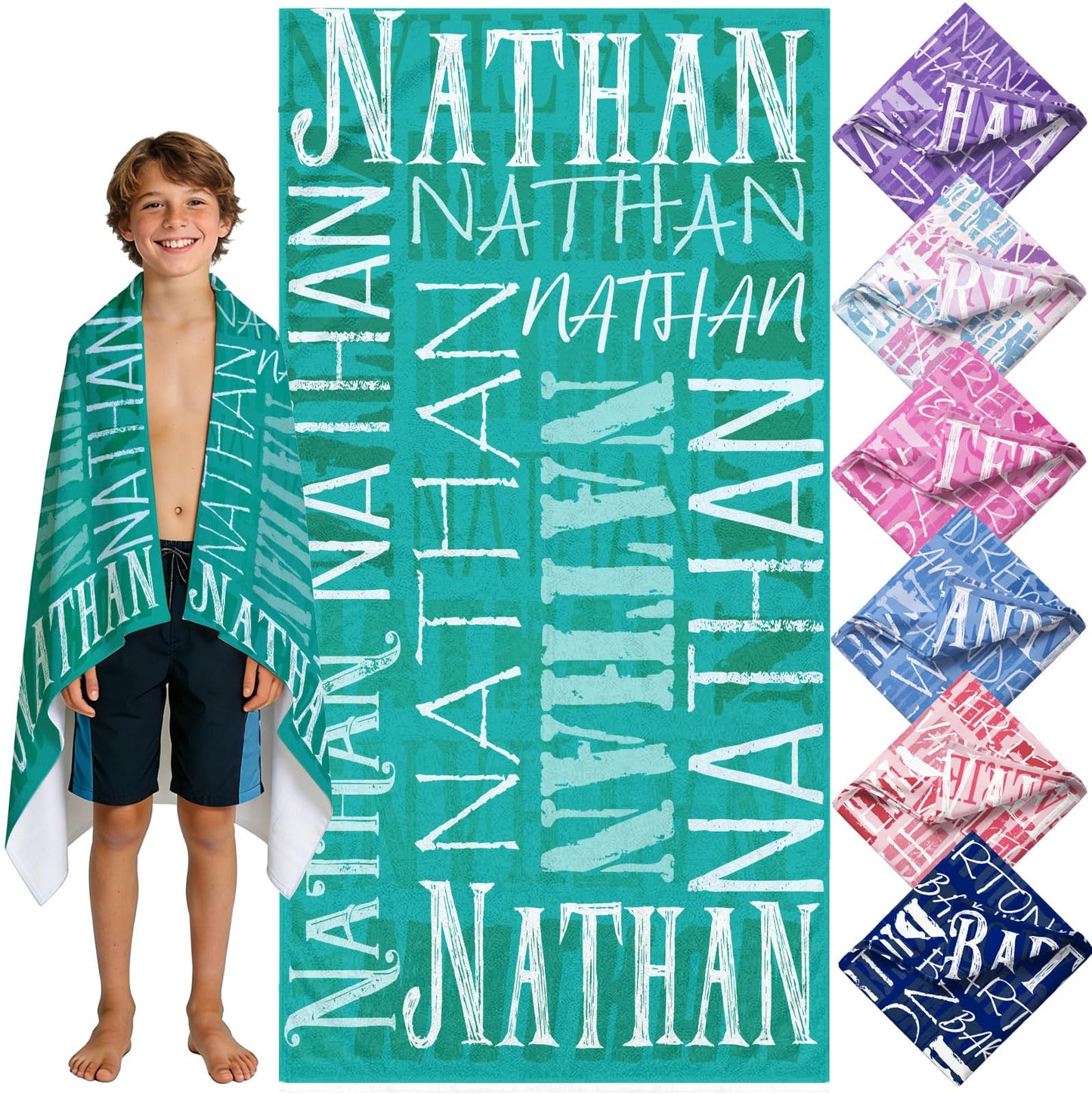 Yoke Style Personalized Beach Towels for Kids, Custom Sand Free Microfiber Beach Towel with Your Name, Customized Quick Dry Pool Towels Easter Gifts for Girls Boys Toddler