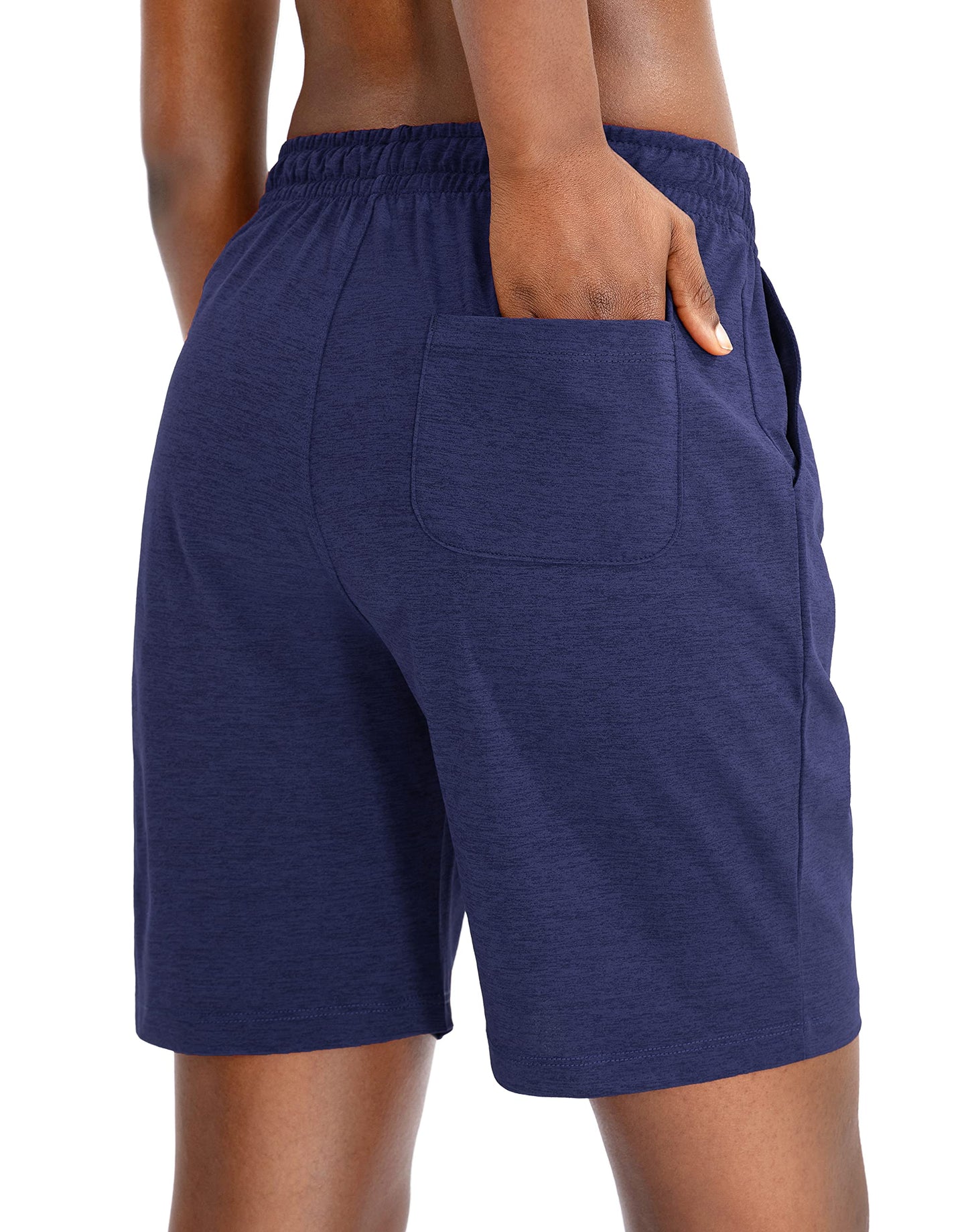 G Gradual Women's Bermuda Shorts Jersey Shorts with Deep Pockets 7" Long Shorts for Women Lounge Walking Athletic (Navy Blue, Large)