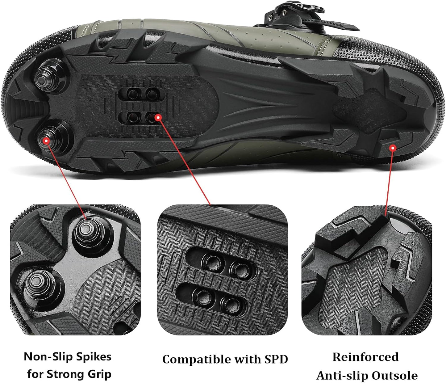 KESCOO Mens Mountain Bike Shoes with 2-Bolts SPD Cleats Included, Cycling Shoes with Quick Ratchet Buckle Indoor Outdoor Riding Biking