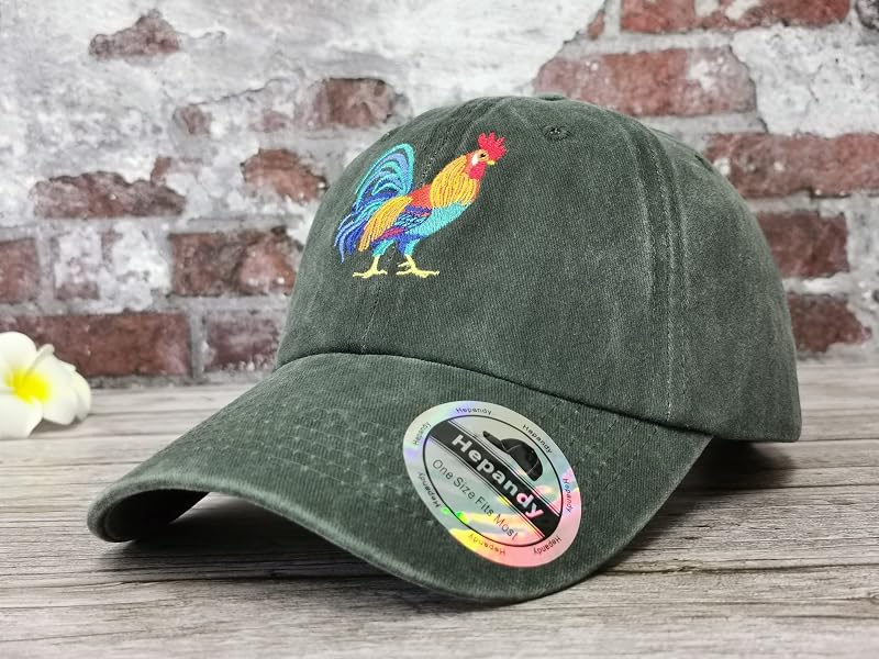 Hepandy Rooster Embroidered Dad Hat - Green, One Size Adjustable