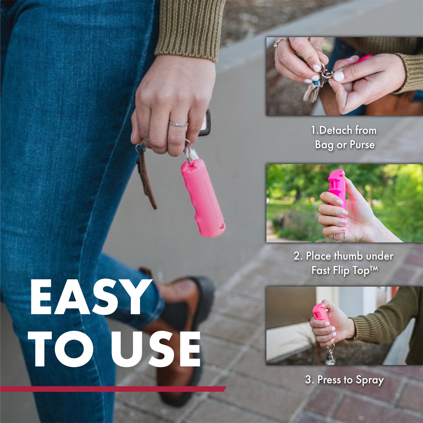 SABRE Pepper Gel Spray with Fast Flip Top Safety & Snap‑Clip Keychain for Self Defense - Max Police Strength OC with UV Marking Dye, Finger Grip, Wind Resistant, 10‑Sec. Spray, 14ft Range, Made in USA