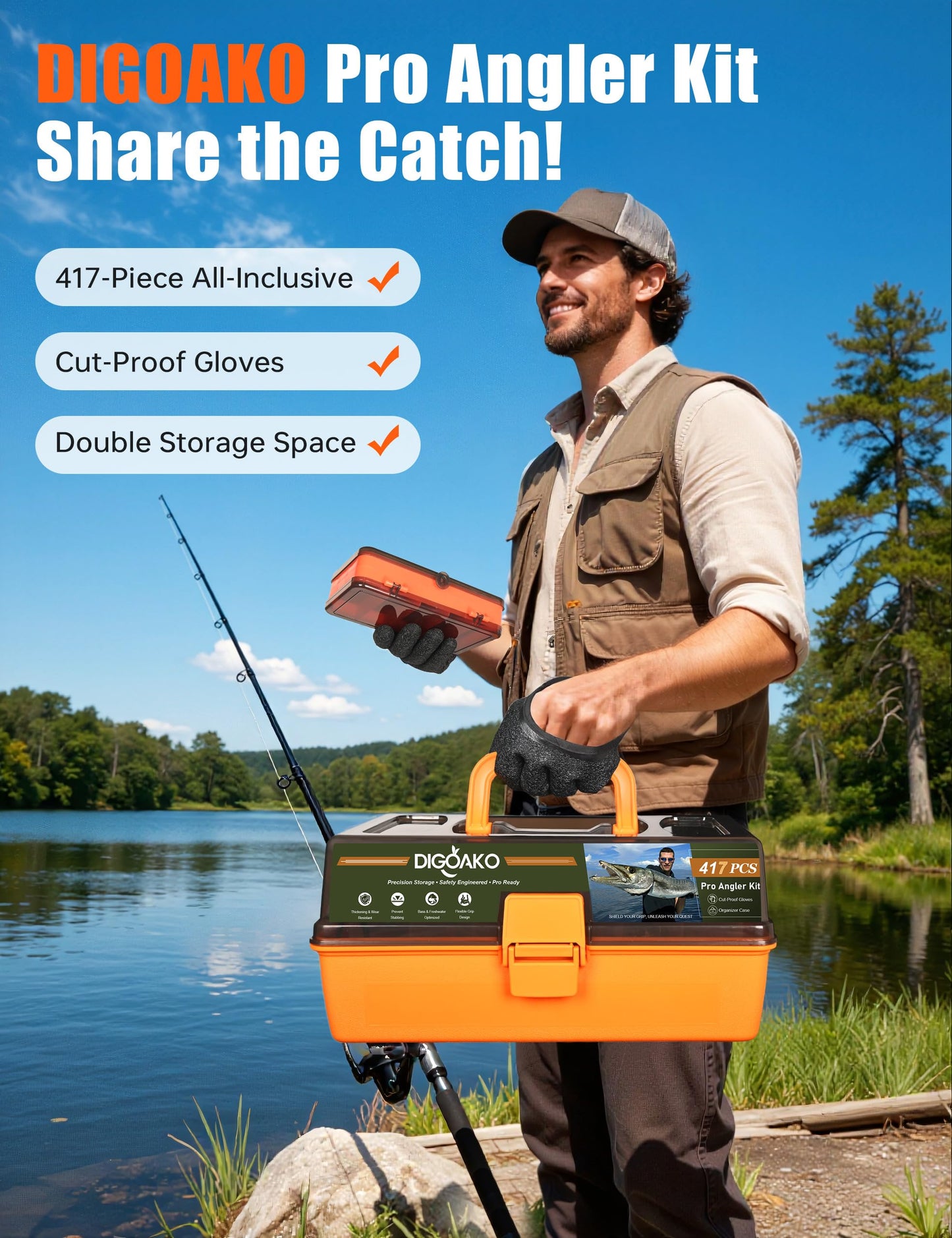 Large 3-Layer Tackle Box with Tackle Included, 417Pcs Fishing Lures Kit with Bonus Small 2-Sided Box & Gloves, Pliers, Crankbait, Hooks, Freshwater Bass Fishing Gear Gift for Men & Kids