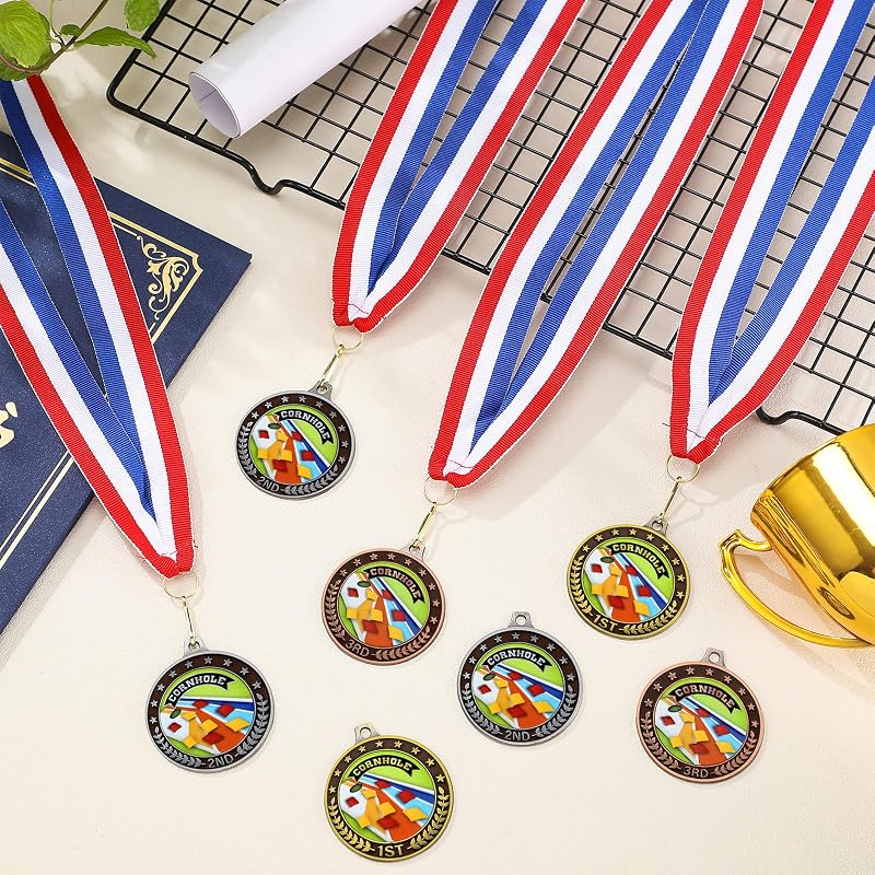Variation of THIS listing: 12 Pcs Cornhole Medals with Red White Blue Neck Ribbons