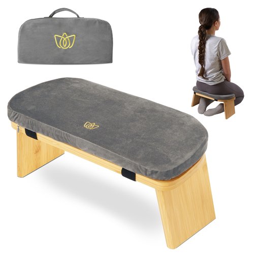 Florensi Bamboo Folding Meditation Bench - Prayer Bench with Cushion for Kneeling or Sitting - Comfortable Meditation Stool for Longer Sessions