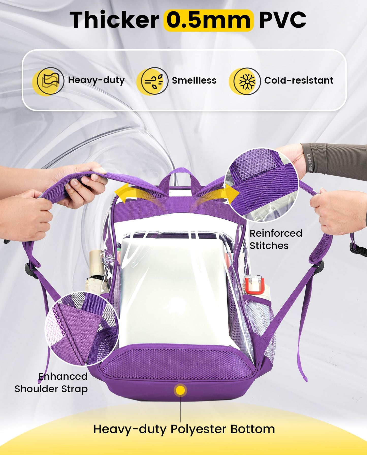 Vorspack Clear Backpack Heavy Duty - Extra Large Clear Backpacks with TSA Lock Transparent See Through Bookbag for School, Work, College, Travel - Purple