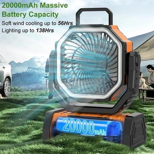 AVVCRMYIUY Portable Fan Camping Fan 20000mAh Rechargeable Portable Camping Fan Wireless Camping, Tent Ceiling Fan with Light Remote Control