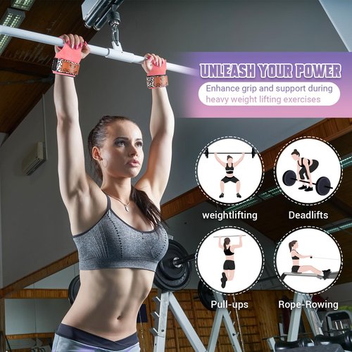 Weight Lifting Wrist Straps for Women, Adjustable Neoprene Padded Hand Grips Pro for Weightlifting, Double Layer Leather Gym Accessories Workout Straps for Deadlift, Crossfit & Pull up (Pair)