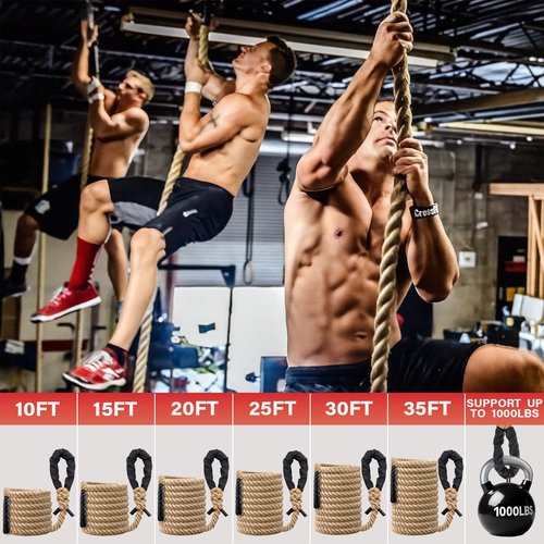 Climbing Rope Gym Workout - 20FT Heavy Duty Jute Thick Ropes for Adults Strength Training Outdoor Tree Swing Indoor Home Fitness Exercise - 1.5 Inch