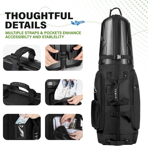 UNIHIMAL Golf Travel Bag with Hard Case Top, 1680D Heavy Duty Oxford Golf Club Travel Bags for Airlines with Wheels Easy to Maneuver
