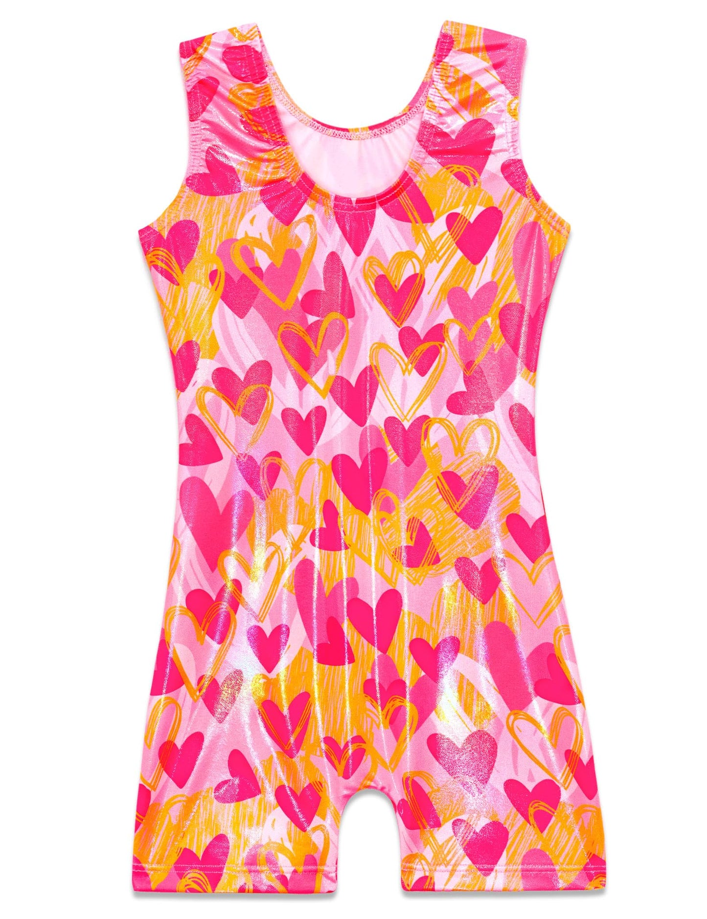 Domusgo Gymnastics Leotards for Girls Size 5-6 Years Old Shiny Pink Black Heart Sleeveless Unitards