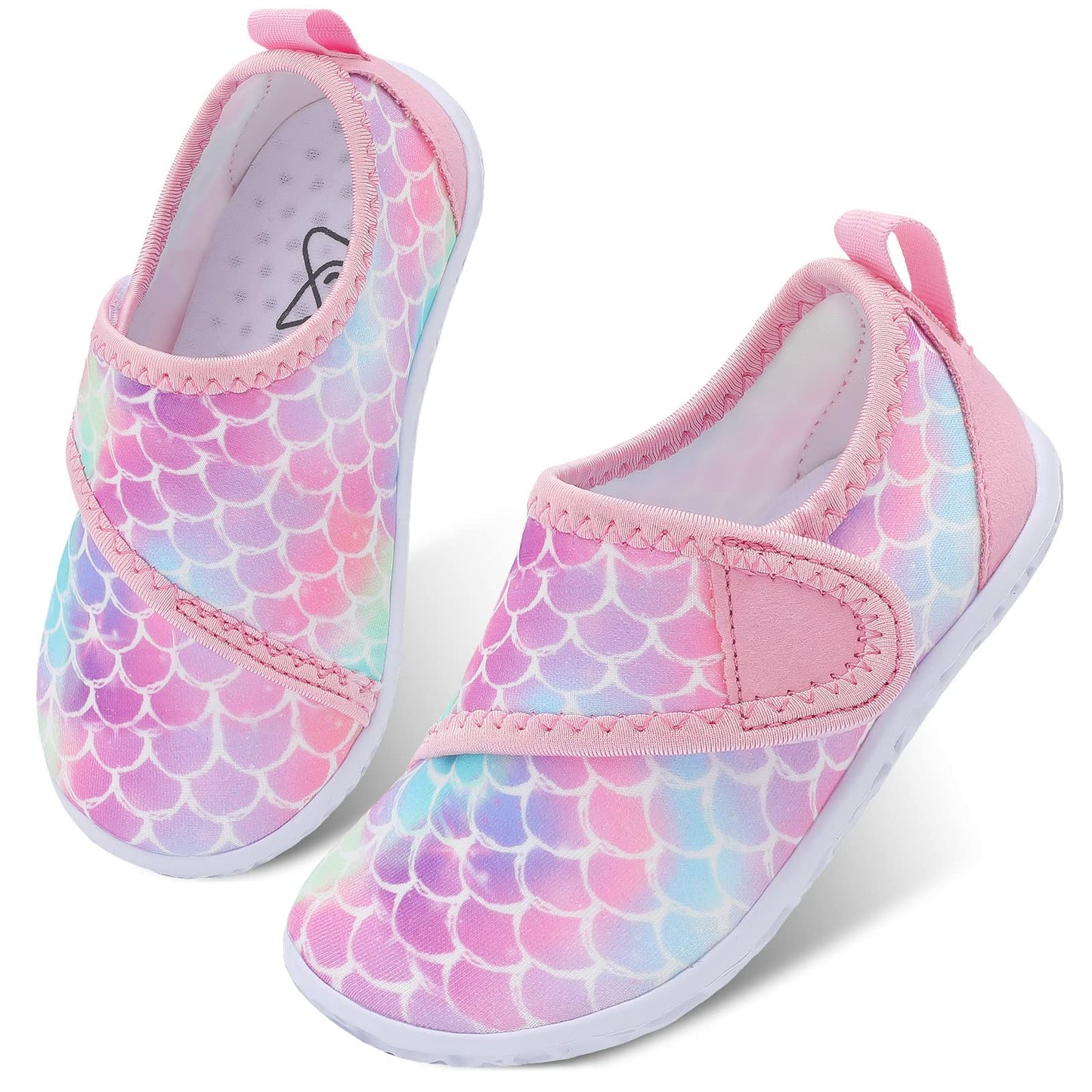 LeIsfIt Kids Water Shoes Toddler Girls Boys Swim Shoes Outdoor Quick-Dry Breathable Aqua Socks for Beach Pool Surf, Pink Scale, 1 Big Kid