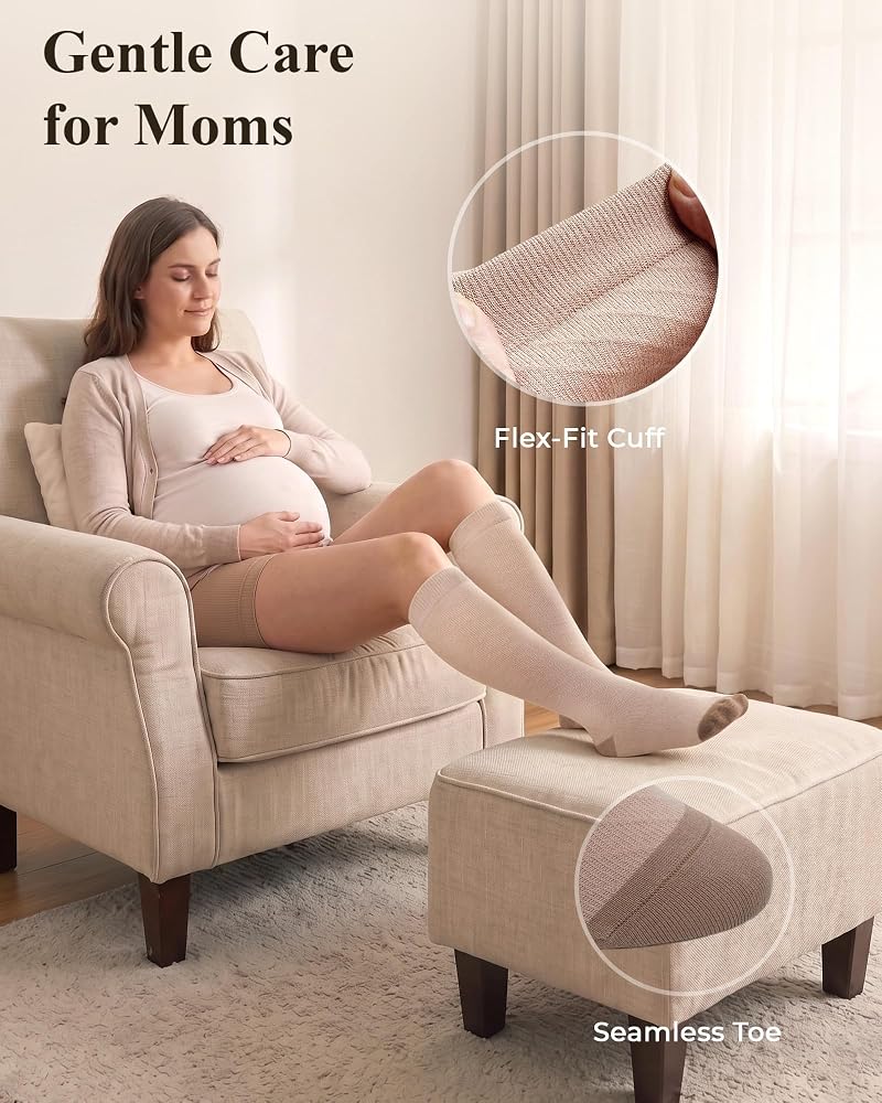 Compression Socks for Women 15-20 mmHg - Bamboo Viscose, 3-Pair Knee High, Black Gray Nude (Variation: Black-Gray-Nude Solid+Medium)