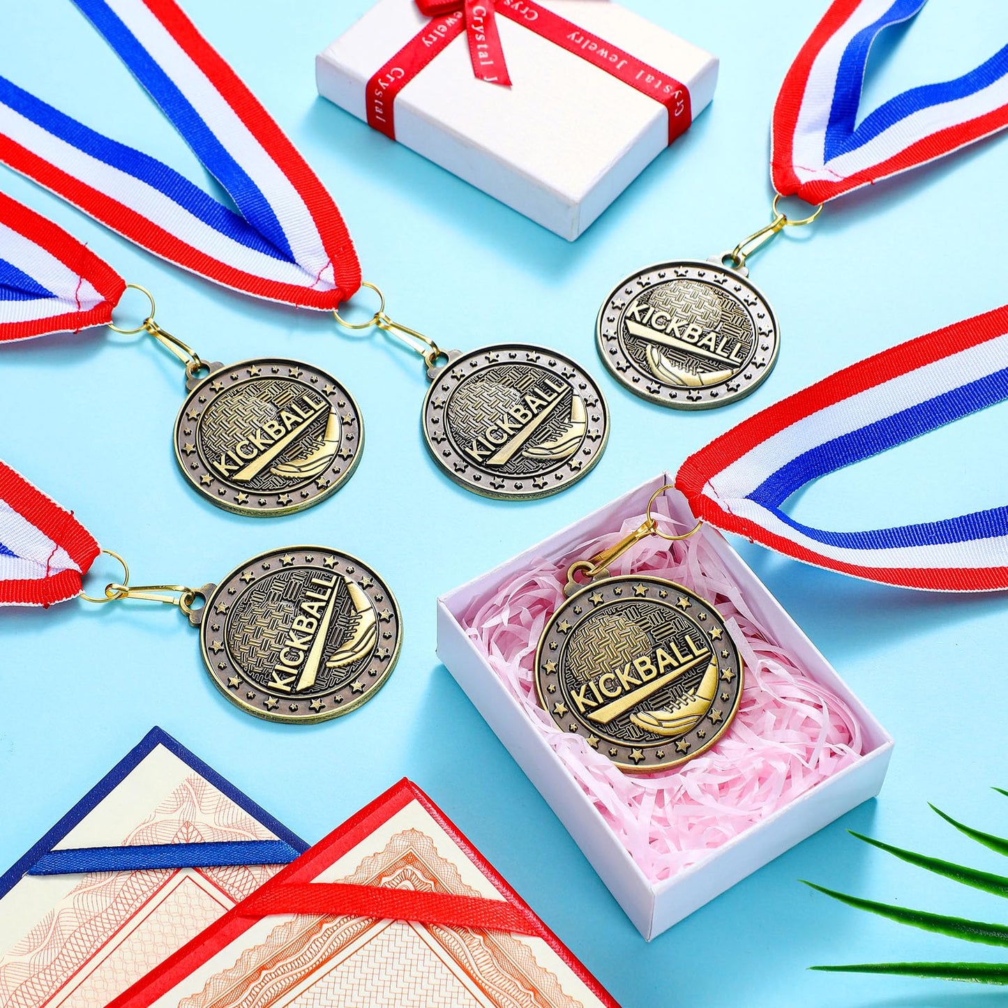 Remuuly 30 Pcs Gold Medals Bulk 2'' Basketball Soccer Baseball Volleyball Football Lacrosse Kickball Cheer Bowling Trophy Medals for Awards for Sports Participation Winner Gift(Gold,Kickball)