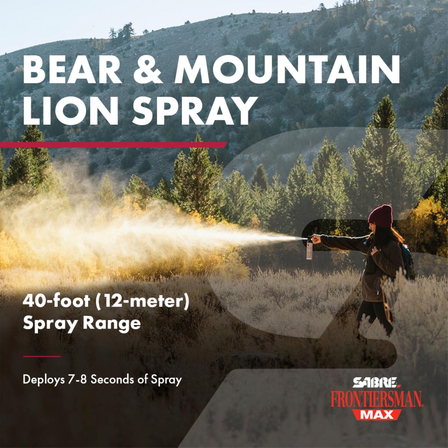 SABRE Frontiersman MAX Bear Spray & Mountain Lion Deterrent – 40‑Foot Range, Max Strength 2% Major Capsaicinoids, EPA‑Registered, Self Defense for Hiking, Camping, Hunting, Fishing & Biking, 9.2 oz