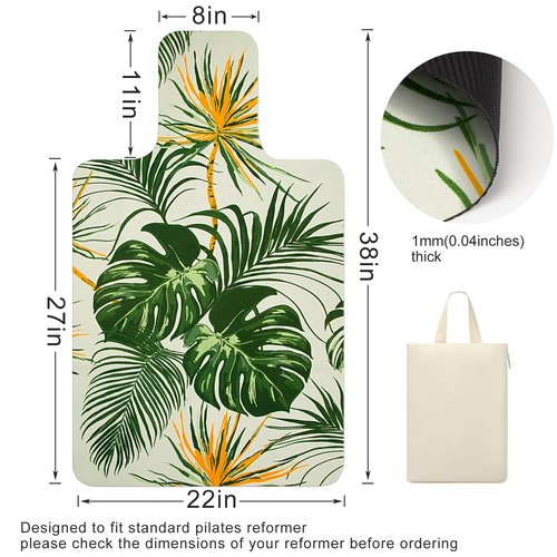 MicaYoung Pilates Reformer Mat Cover Non-slip for Pilates Reformer Workout 1mm/0.04" Thick with Carry Pouch, Green Leaf