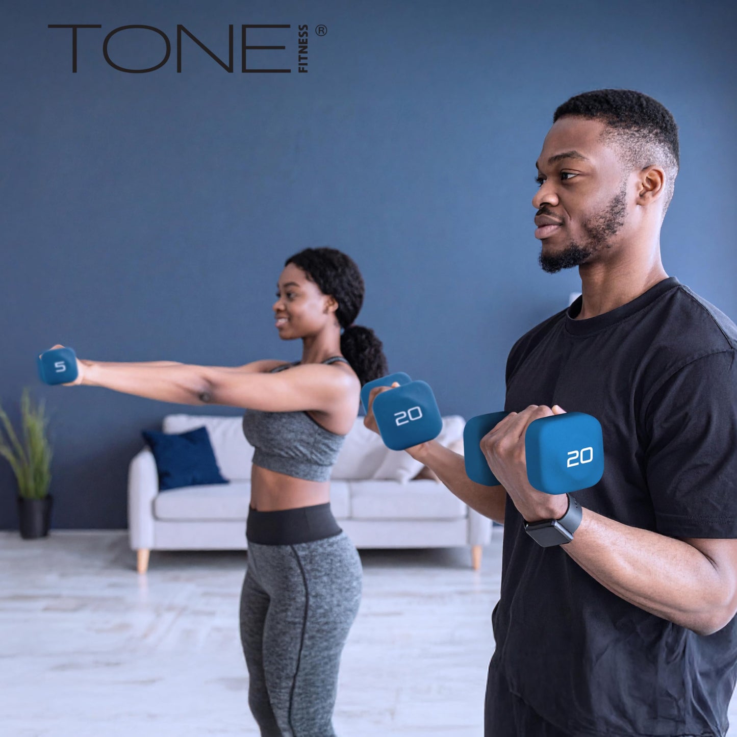 Tone Fitness 20 lb Neoprene Dumbbell Pair for Home Workouts – Non-Slip Design - Blue