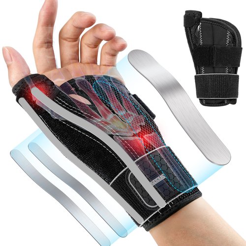 Rakiie Wrist & Thumb Brace 5X Powerful Support, Carpal Tunnel Wrist Brace 3 Adjustable Straps, Night Thumb Splint for De Quervain's Tenosynovitis, Tendonitis Pain Relief, Left Hand, Gray S/M(5.51-7.48")