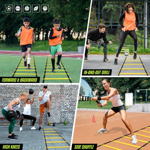 Yes4All Speed Agility Ladder Training Equipment – 8 Rungs Yellow, Suit for Soccer, Sports, Footwork & Fitness Exercises, with Included Carry Bag