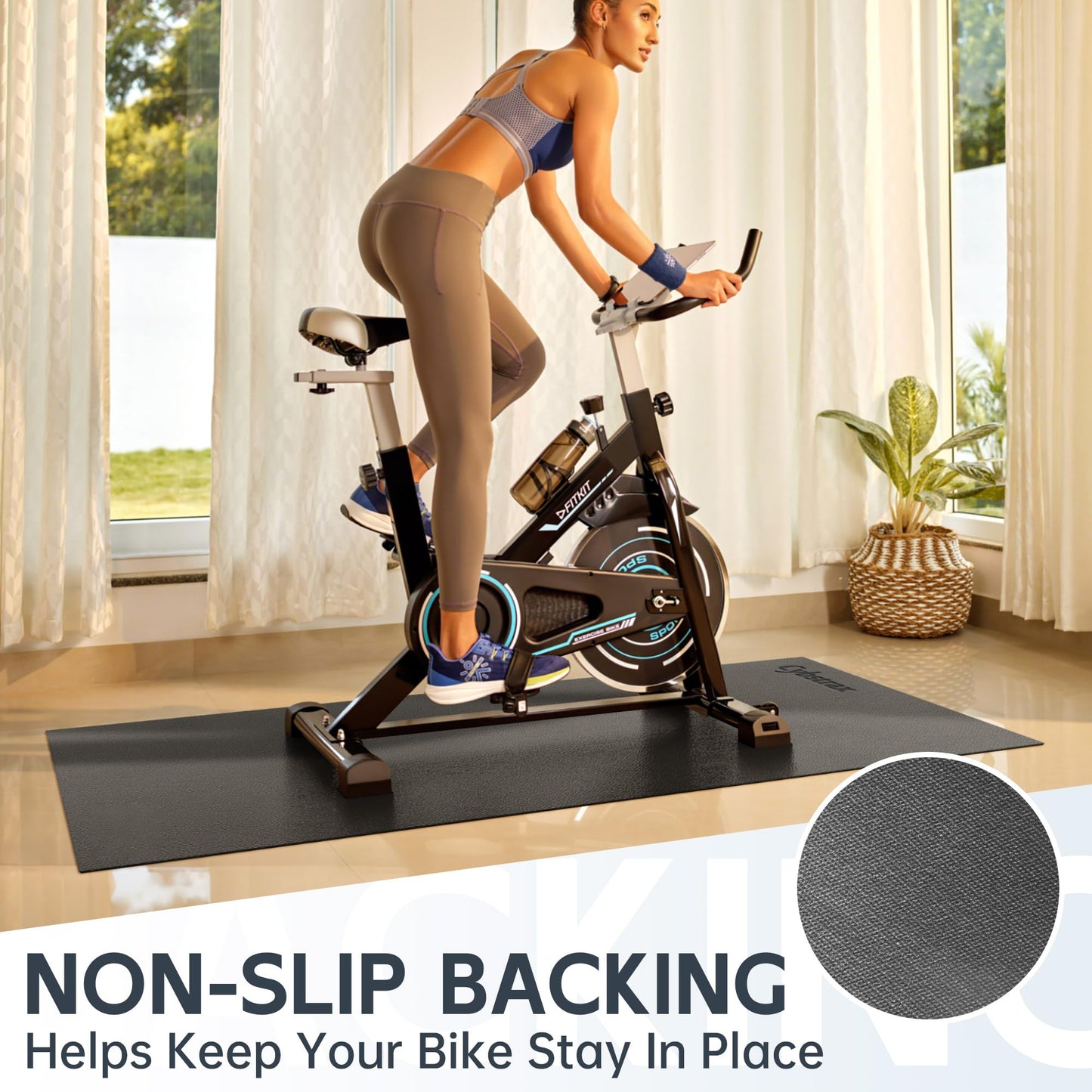 Cybstrax Exercise Equipment Mat for Bike, Treadmill, Elliptical, Yoga - 90" x 40" Non Slip Bike Trainer Mat for Stationary Spin Bike Indoor Outdoor, High Density Workout Floor Protector Mat