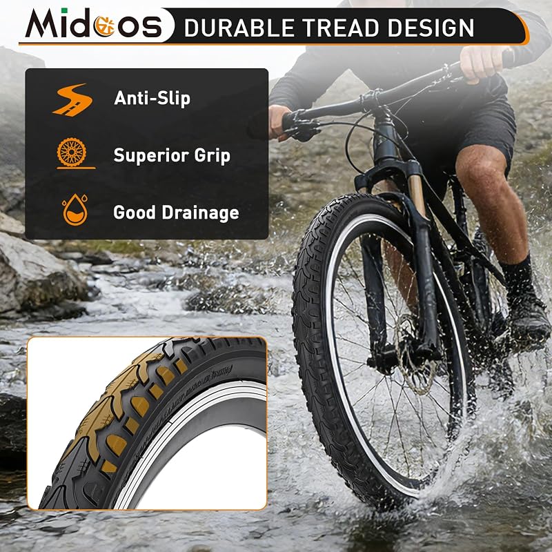 26x1.75 Inch Bicycle Tires Tubes Set – Folding, 2-Pack for 26” Road/Hybrid Bikes