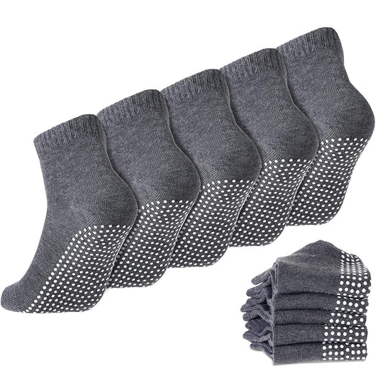 Geyoga 5 Pairs Non Slip Socks for Men Women – Dark Gray Grip Socks