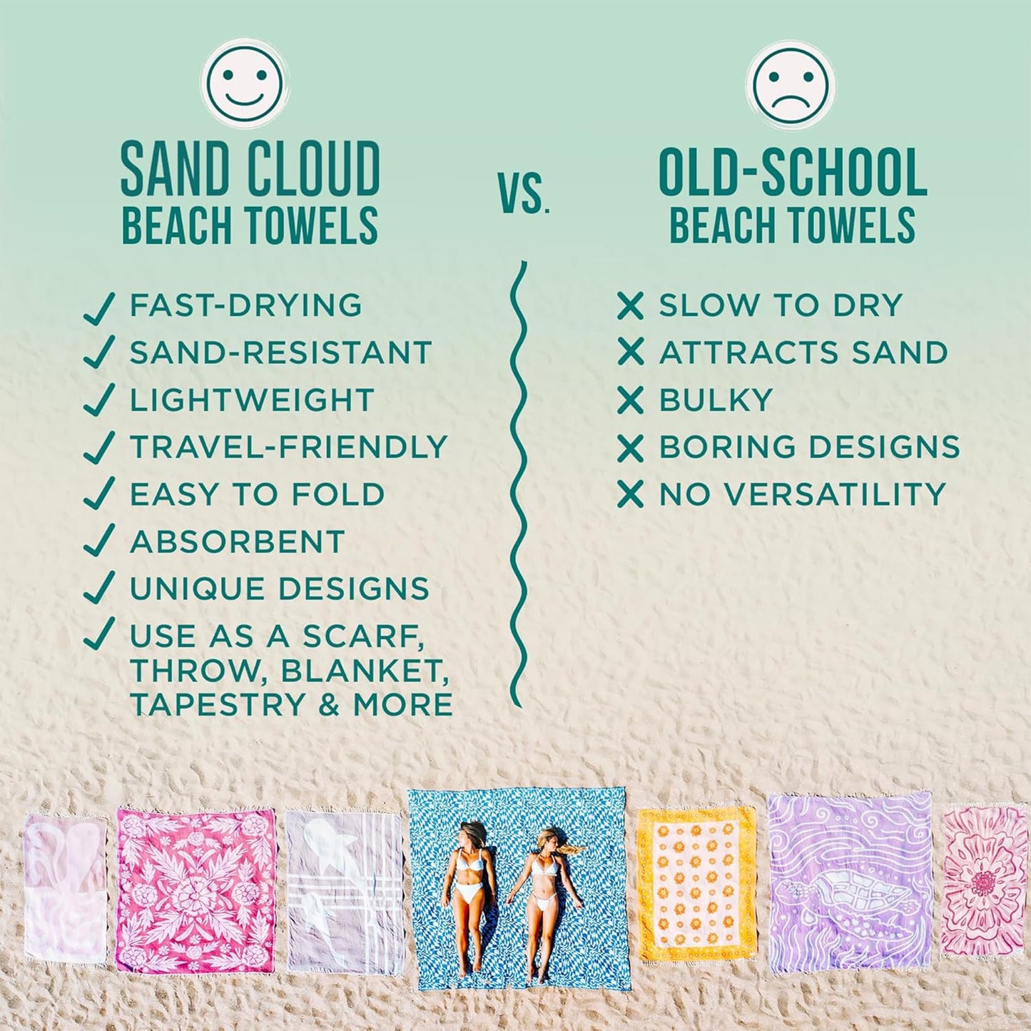 Sand Cloud Turkish Beach Towel - Sand Resistant - 100% Certified Organic Turkish Towel - Quick Dry Towel for Beach, Picnic, Blanket or Bath Towel - As Seen on Shark Tank - Gocek (Coral)