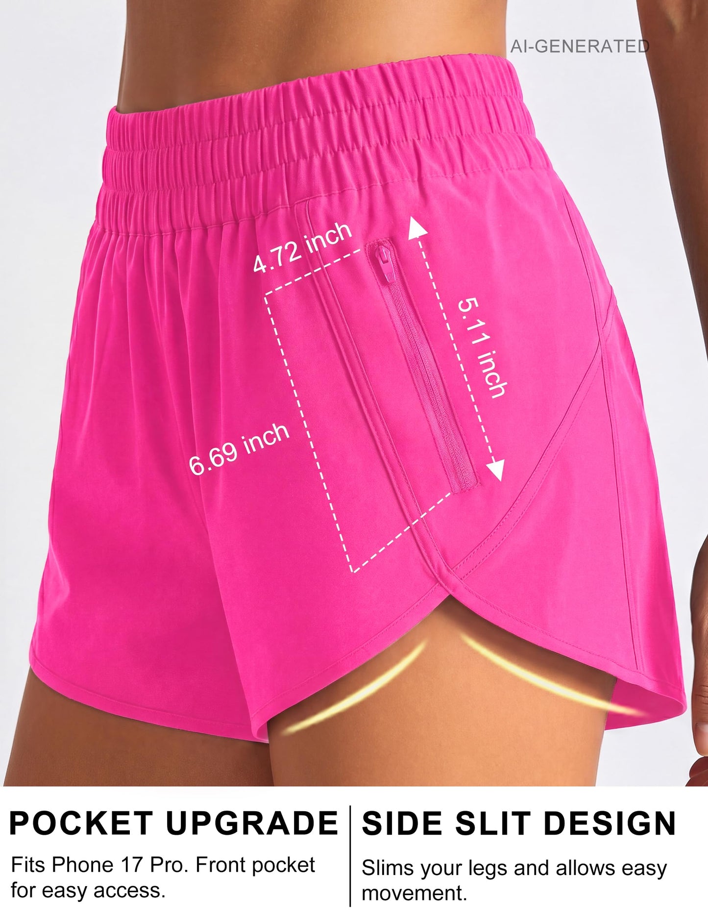 BMJL Women's Running Shorts Elastic High Waisted with Pockets, 2.5" Sporty Workout Quick Dry Athletic Shorts(M,Hot Pink)