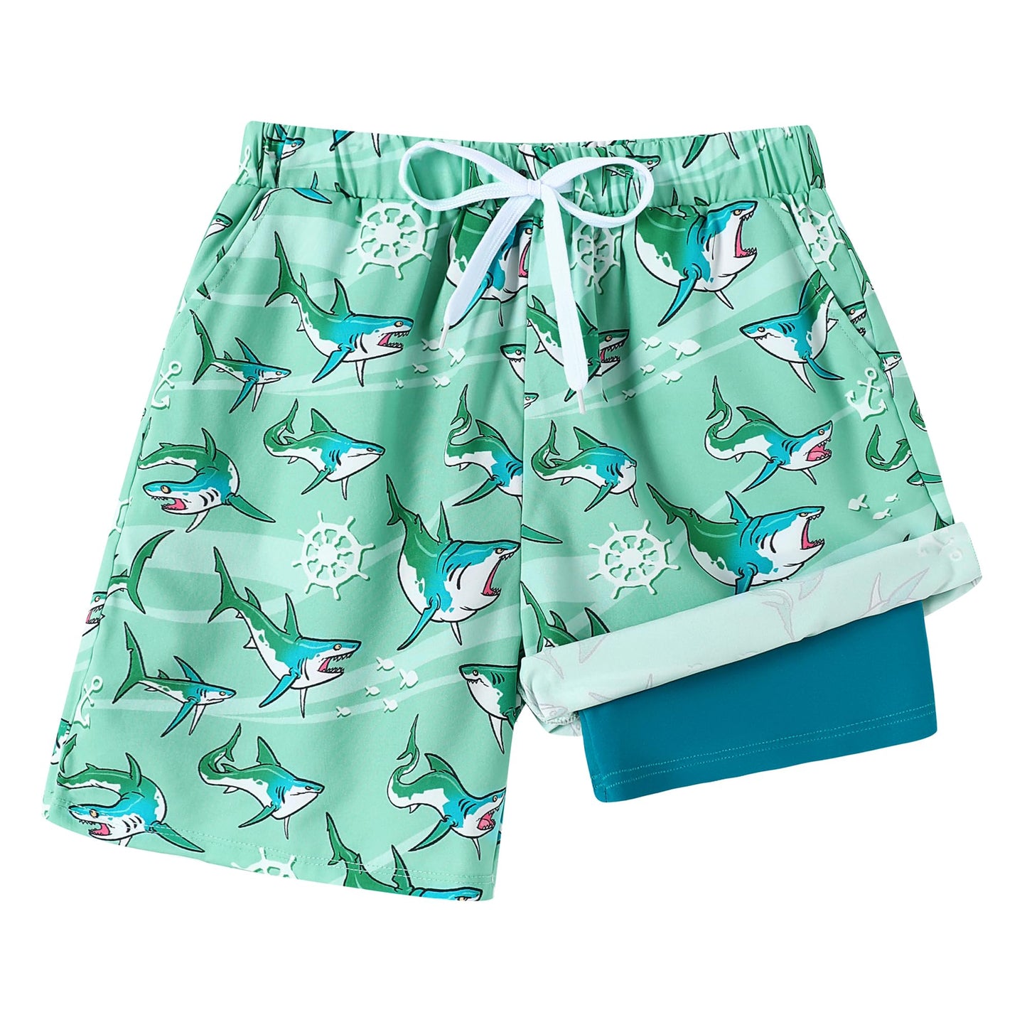 Swim Trunks Boys with Compression Liner Little Boys Swimming Trunks Quick Dry Toddler Swimsuit Boy Kids Swim Shorts Aqua Green 5-6 Years