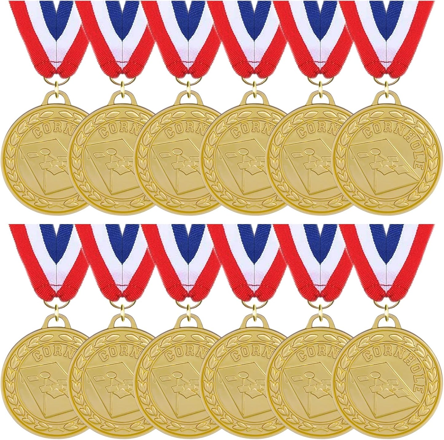 12 Pieces Gold Medals for Awards - Winner Medal Metal with Neck Ribbon Prizes for Kids, Adults, Sports Day, Spelling Bees, Competitions, Party, 2 Inches