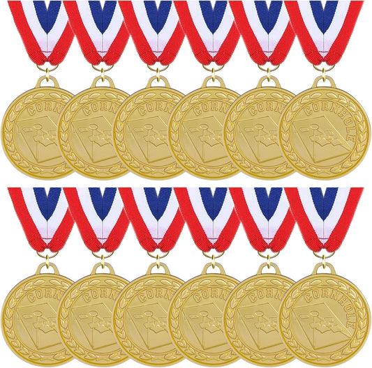 12 Pieces Gold Medals for Awards - Winner Medal Metal with Neck Ribbon Prizes for Kids, Adults, Sports Day, Spelling Bees, Competitions, Party, 2 Inches